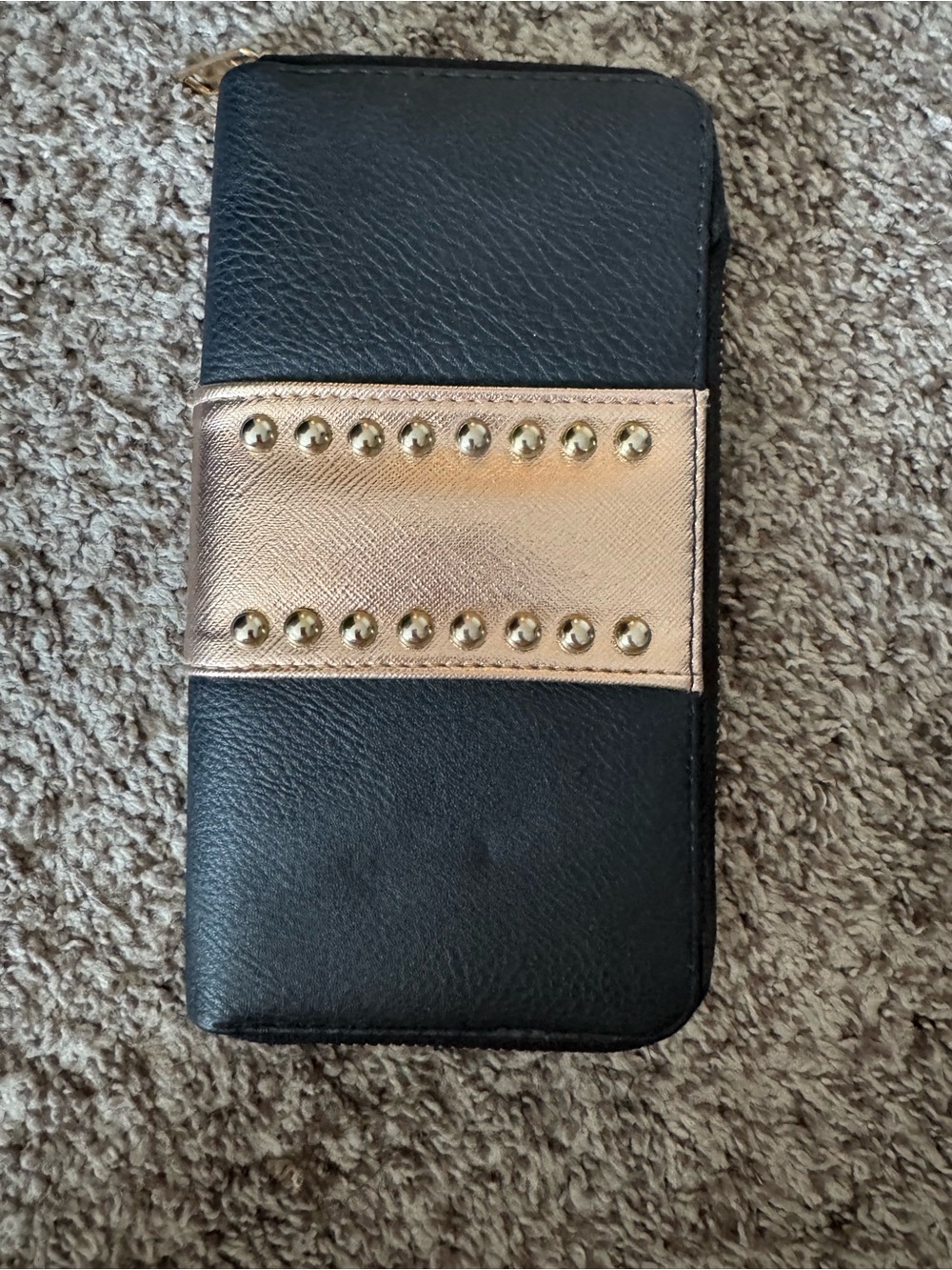 Black Phone Wallet Case with Gold Stud Accent